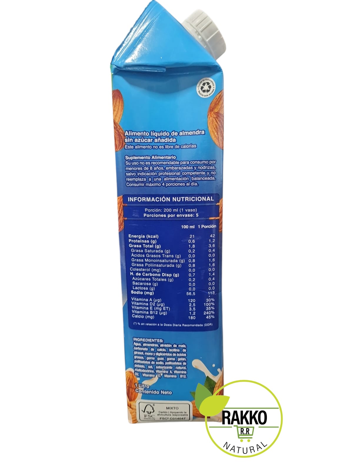 BEBIDA VEGETAL ALMENDRA SIN AZUCAR SIN GLUTEN 1LT