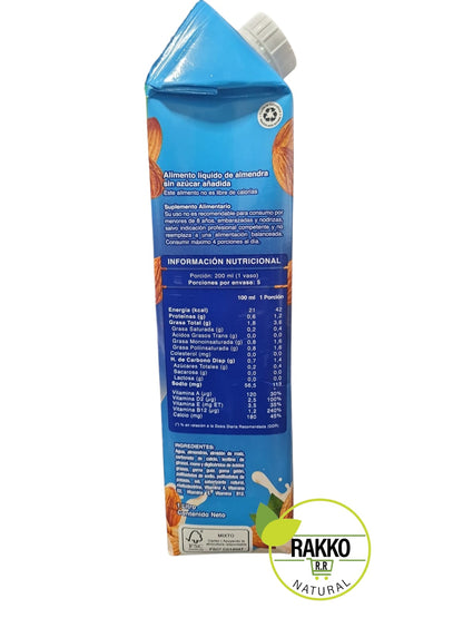 BEBIDA VEGETAL ALMENDRA SIN AZUCAR SIN GLUTEN 1LT
