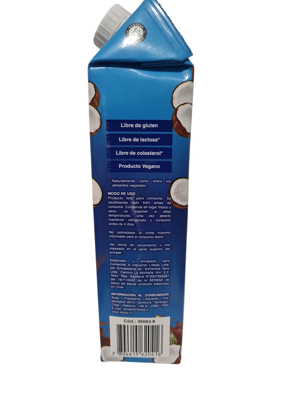 BEBIDA VEGETAL COCO CHOCOLATE SIN GLUTEN 1LT VENC 26/03/2025