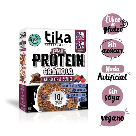 TIKA GRANOLA PROTEIN CHOCOLATE & BERRIERS VEGANA SIN GLUTEN 250g