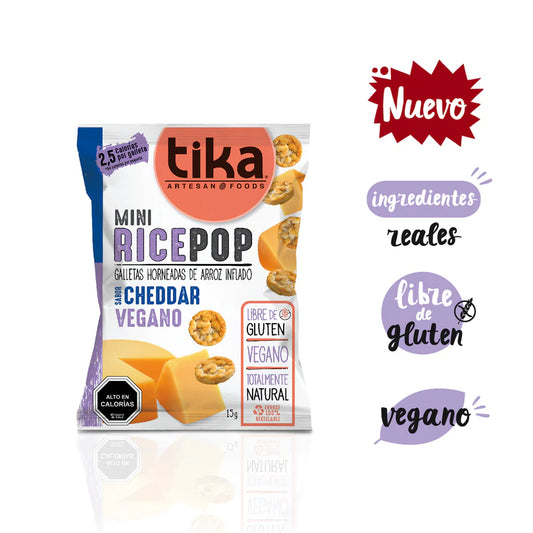 TIKA MINI RICE POP CHEDDAR VEGANO SIN GLUTEN 15gr. liquidacion 10/03/2026