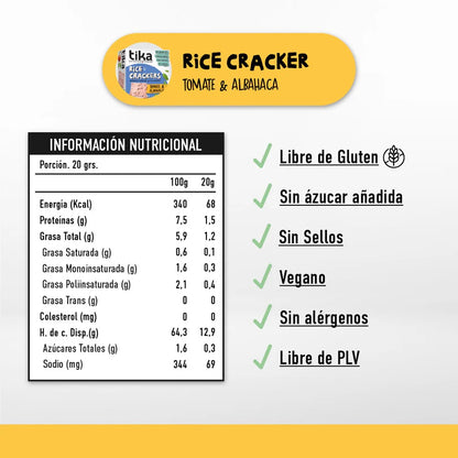 TIKA CRACKERS TOMATE & ALBAHACA VEGANO SIN GLUTEN 140gr liquidacion 12/06/2026