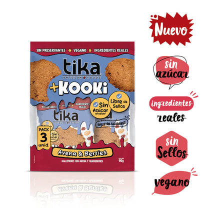 TIKA KOOKI AVENA & BERRIES VEGANO SIN AZUCAR 3UN 90gr liquidacion 13/09/2026