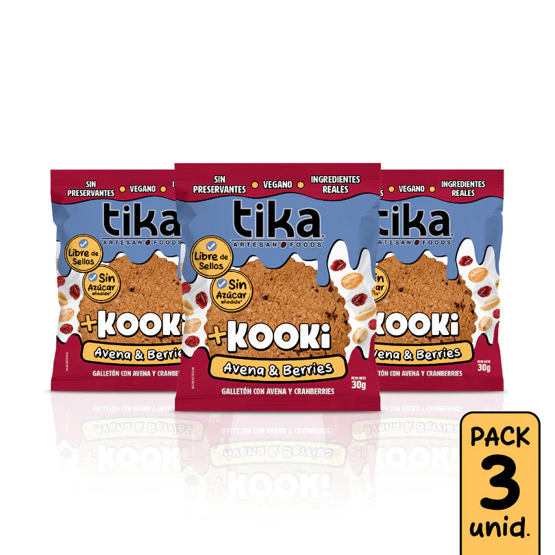 TIKA KOOKI AVENA & BERRIES VEGANO SIN AZUCAR 3UN 90gr liquidacion 13/09/2026