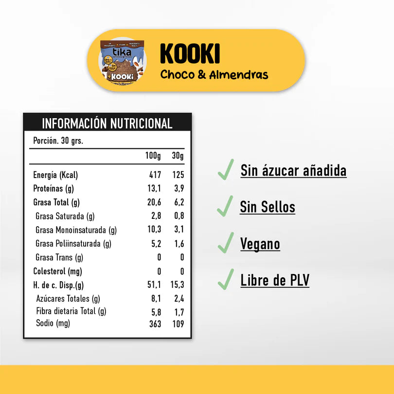 TIKA KOOKI CHOCO & ALMENDRAS VEGANO PACK 3UN 90gr. liquidacion 30/07/2026