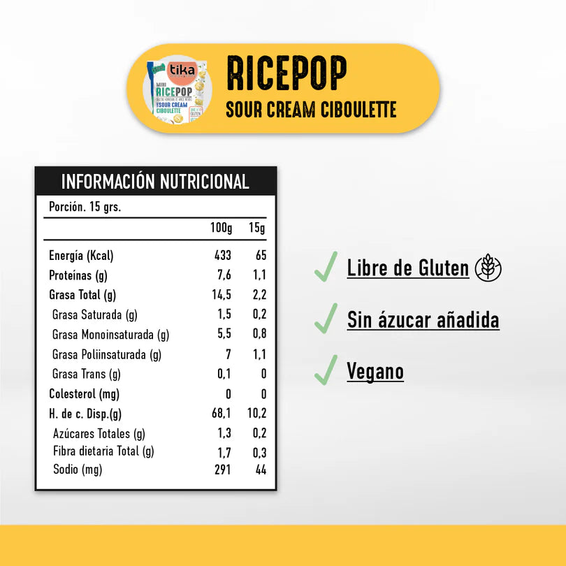 TIKA MINI RICE CREAM CIBOULETTE VEGANO SIN GLUTEN 110GR.