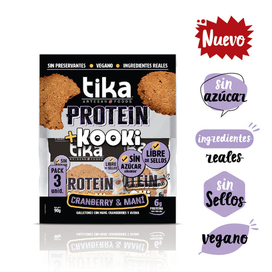 TIKA PROTEIN KOOKI CRANBERRY & MANI 90GR PACK 3 GALLETONES liquidacion 17/04/2026