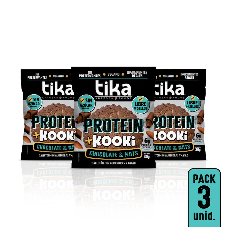 TIKA KOOKI PROTEIN CHOCOLATE & NUTS 90gr PACK 3 GALLETONES liquidacionj 07/05/2026