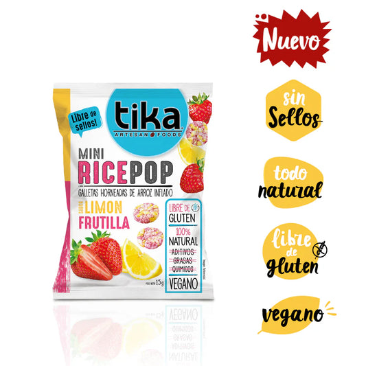 TIKA MINI RICE POP LIMON FRUTILLA SIN GLUTEN 15gr.  liquidacion 03/03/2026