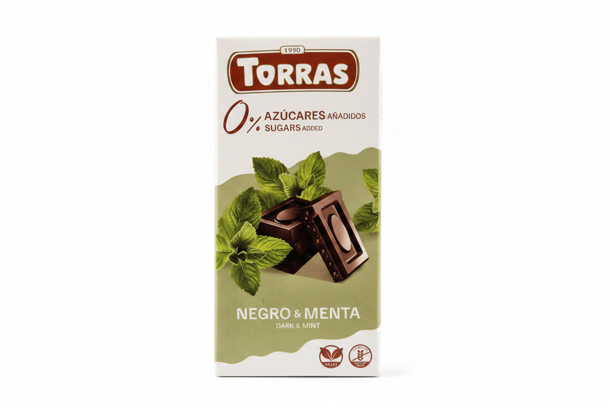 TORRAS CHOCOLATE DARK & MENTA 0% AZUCAR, SIN GLUTEN  75g