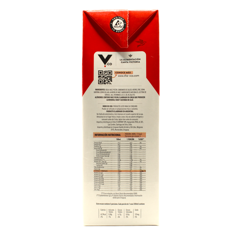 BEBIDA VEGETAL NUEZ PECÁN V.CO SIN GLUTEN VEGANA VCO 1LT