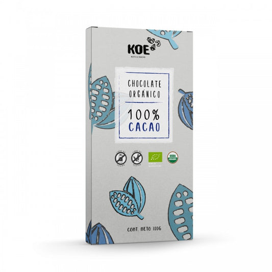 KOE BARRA DE CHOCOLATE ORGANICO  SIN GLUTEN 100% CACAO 100g