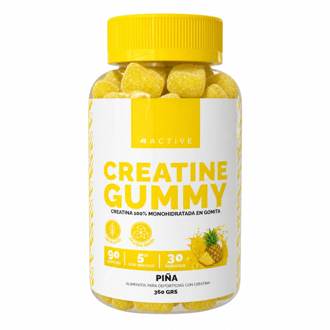 4ACTIVE CREATINA GOMITAS 360G 90UN SIN GLUTEN SABOR PIÑA