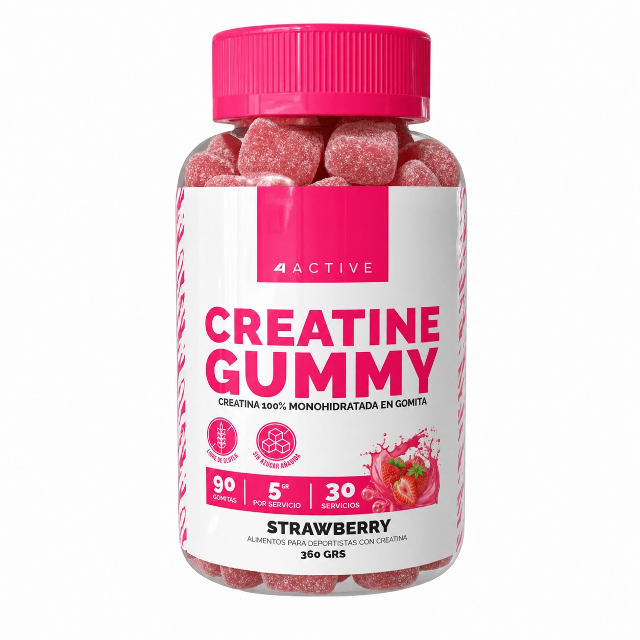 4ACTIVE CREATINA GOMITAS 360G 90UN SIN GLUTEN SABOR FRUTILLA