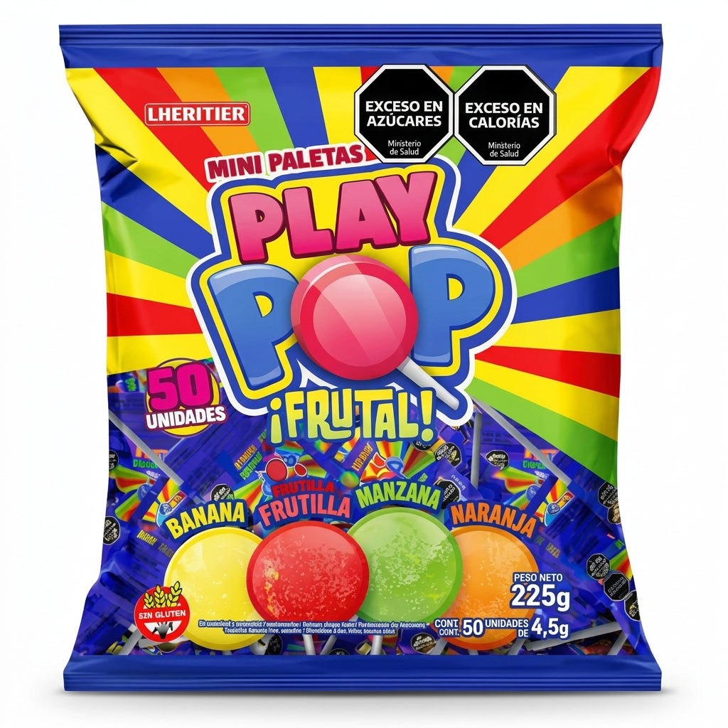 LHERITIER MINI PALETAS PLAY POP FRUTAL 50un 225g