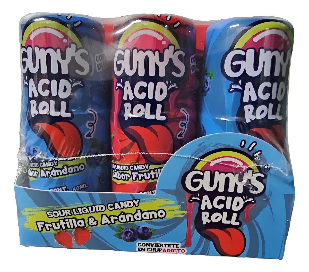 GUNYS ROLL PACK 12X DULCES ACIDOS FRUTILLA Y ARANDANO 60GR