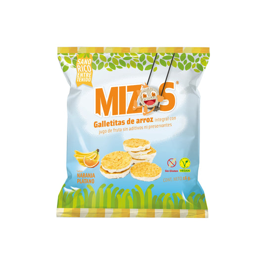 MIZOS GALLETAS DE ARROZ SABOR NARANJA PLATANO 16G