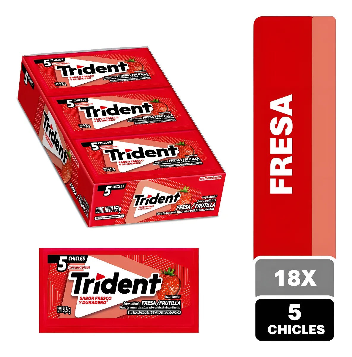 Chicle Trident® Sabor Frutilla Sin Azúcar Pack 18X