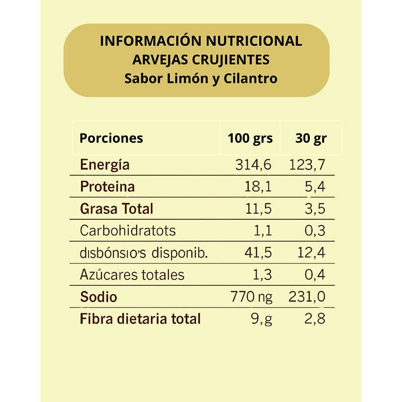 WANIA ARVEJAS CRUJIENTES LIMON Y CILANTRO 120G SIN GLUTEN VEGANO
