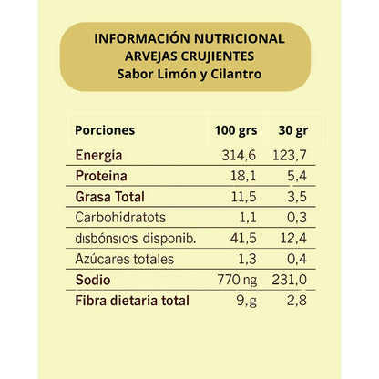 WANIA ARVEJAS CRUJIENTES LIMON Y CILANTRO 120G SIN GLUTEN VEGANO