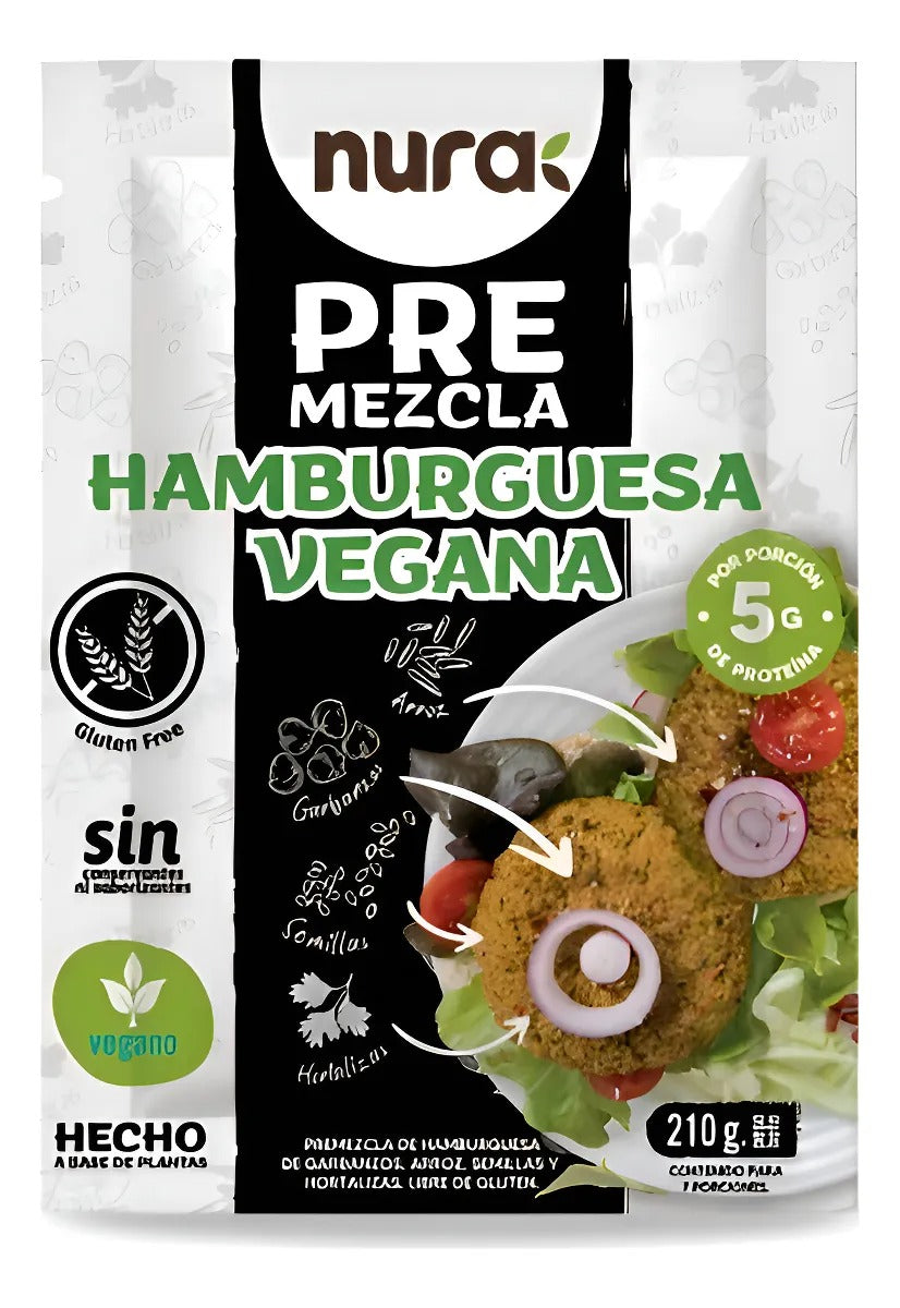 NURA PREMEZCLA HAMBURGUESA VEGANA SIN GLUTEN 210gr liquidacion 02/05/2026