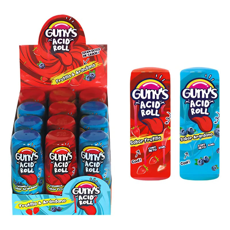 GUNYS ROLL PACK 12X DULCES ACIDOS FRUTILLA Y ARANDANO 60GR