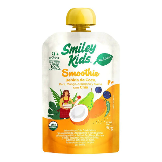 SMILEY KIDS SMOOTHIE ORGANICO PERA MANGO ARANDANO AVENA CHIA 90GR