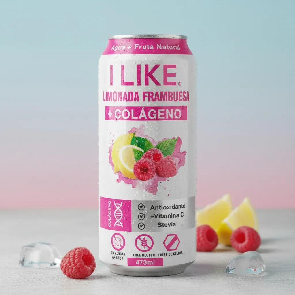 I Like Agua Saborizada + Colageno Sin Gluten 473ml LIMON FRAMBUESA