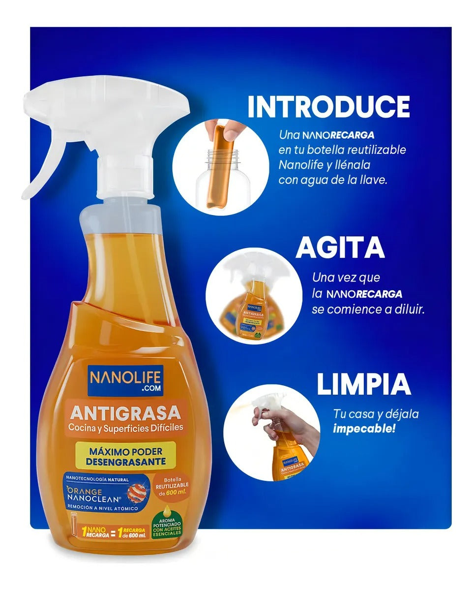 NANOLIFE RECARGA LIMPIADOR ANTIGRASA 600ML