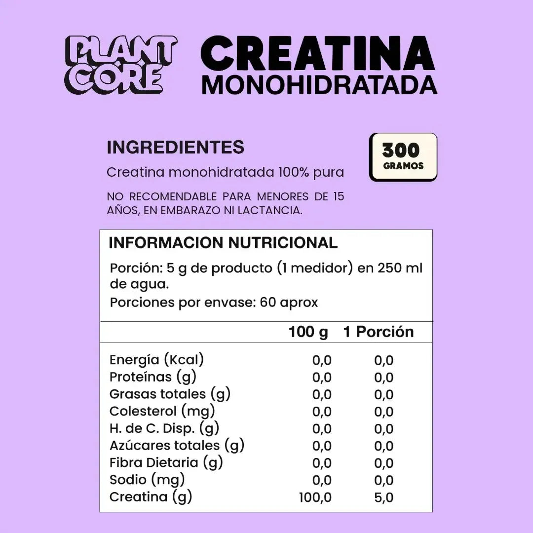 CREATINA VEGANA MONOHIDRATADA 300GR SIN GLUTEN Liquidación 27.10.2026