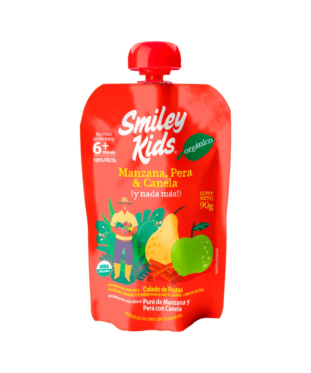 SMILEY KIDS COMPOTA ORGANICA MANZANA PERA CANELA 90GR