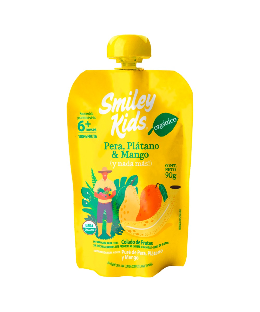 SMILEY KIDS COMPOTA ORGANICA PERA PLATANO MANGO 90GR