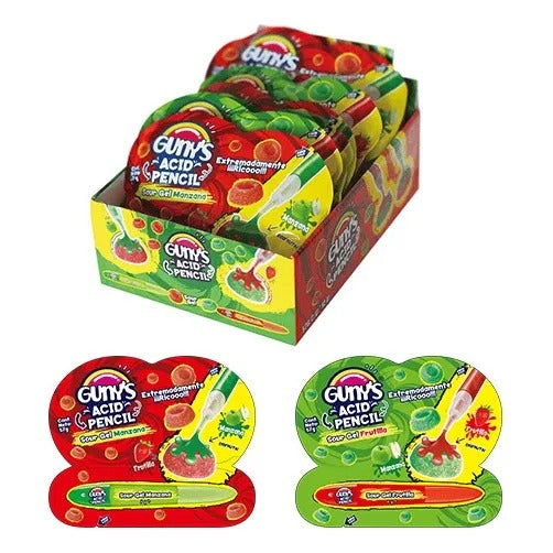 GUNYS PENCIL PACK 12X DULCES ACIDOS FRUTILLA Y MANZANA 57GR