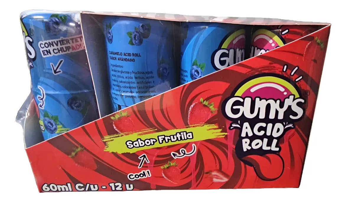 GUNYS ROLL PACK 12X DULCES ACIDOS FRUTILLA Y ARANDANO 60GR