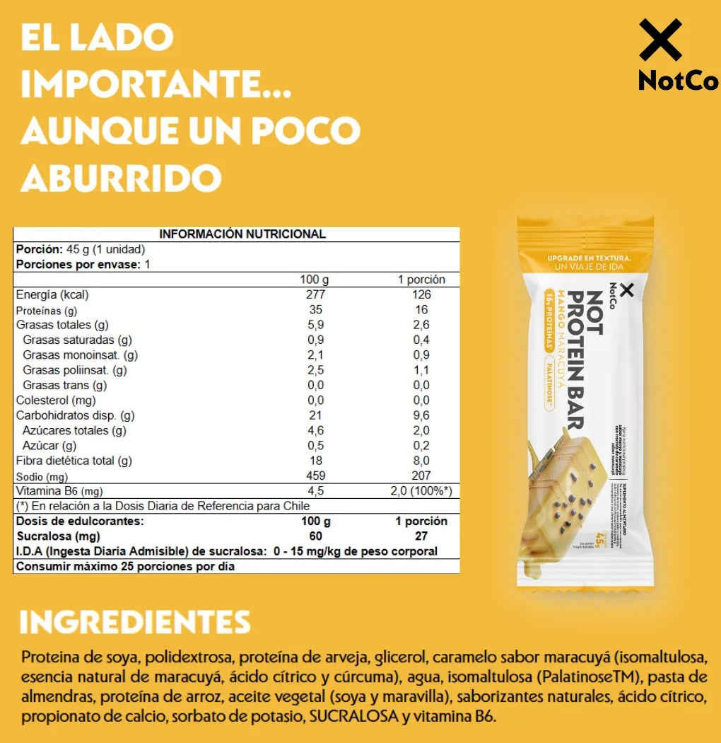 NOT PROTEIN BAR MANGO MARACUYA 45g pack 5un