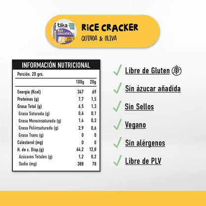 TIKA CRACKERS QUINOA Y OLIVA 140G SIN GLUTEN