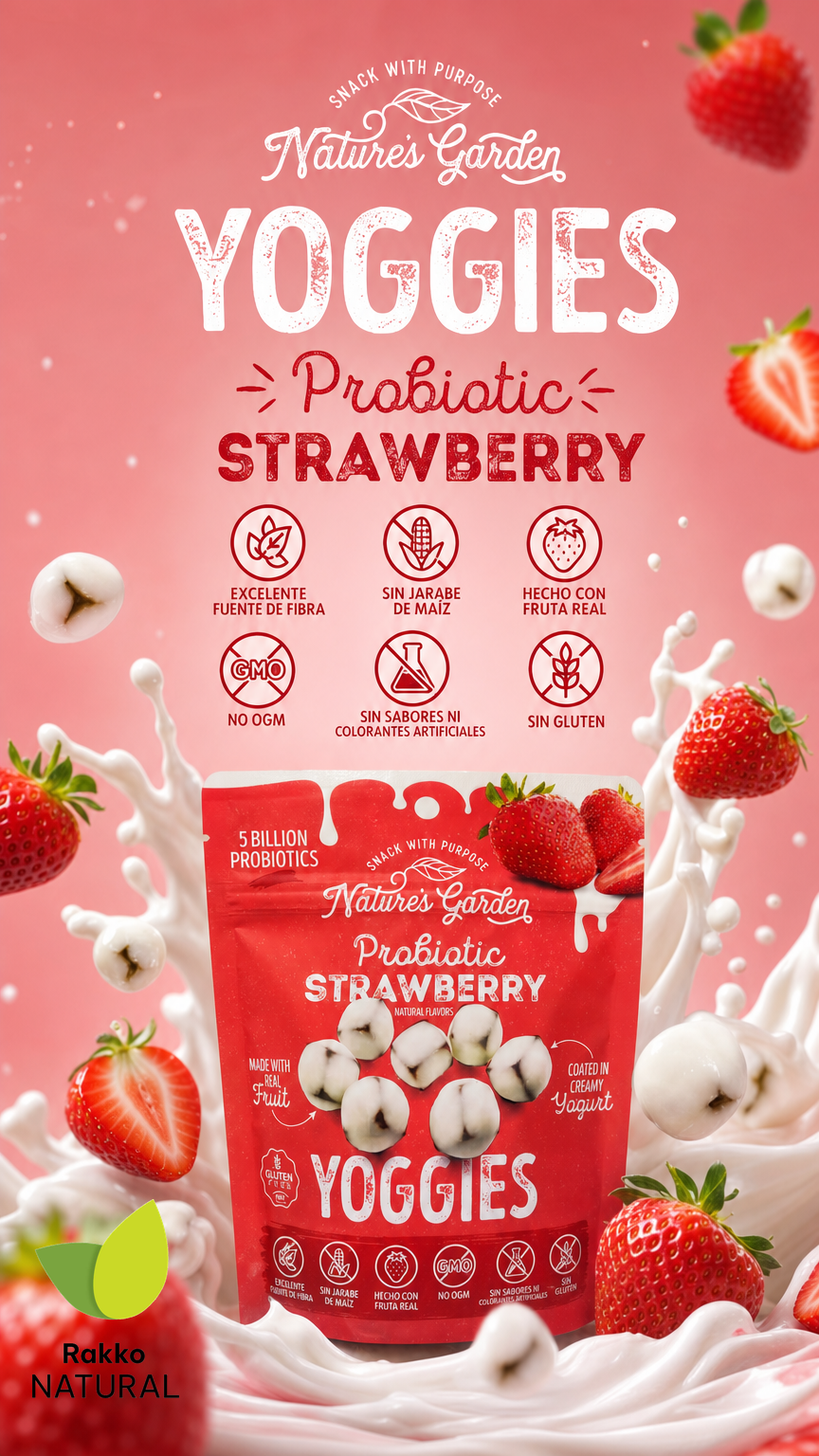 NATURE´S GARDEN YOGGIES - PREBIOTIC FRUTILLA SIN  GLUTEN 57g